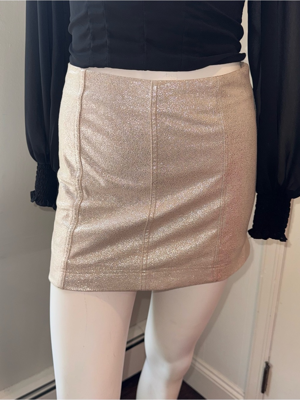Free People Champagne Metallic Modern Femme Vegan Suede Mini Skirt Body-Con | 0